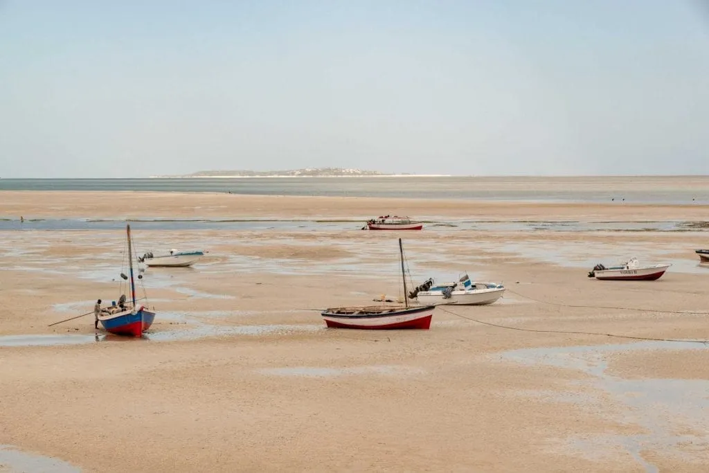 Boats on the sand in Vilanculos Mozambique