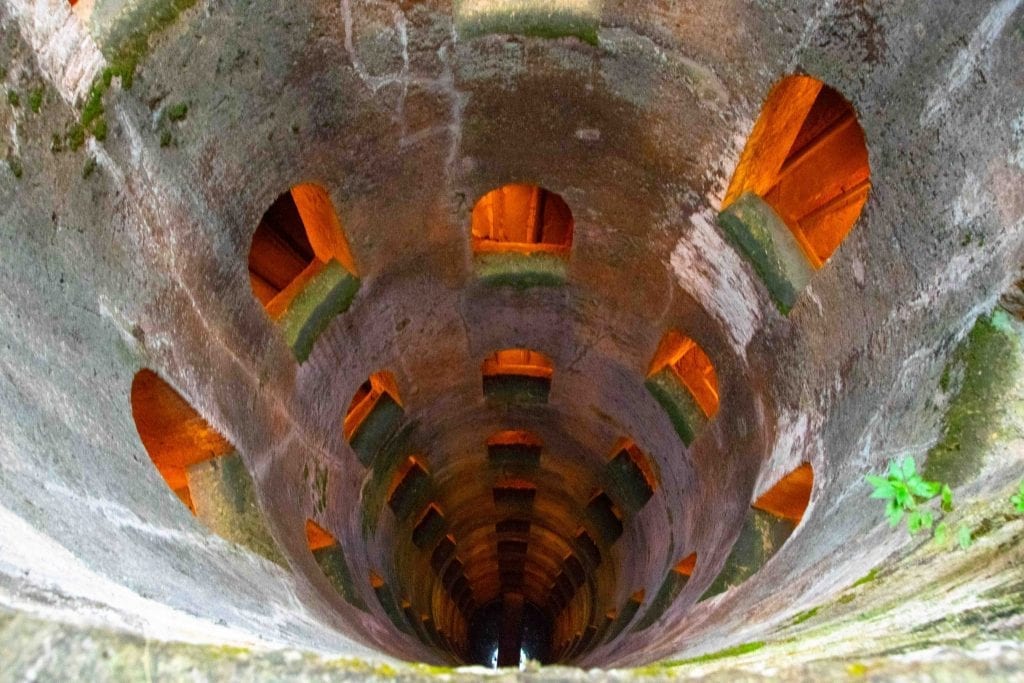 view looking into St. Patrick's Well, one of the top things to do orvieto italy