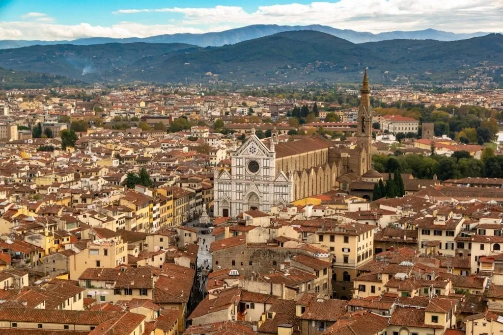 view of santa croce and florence skyline from palazzo vecchio florence viewpoint