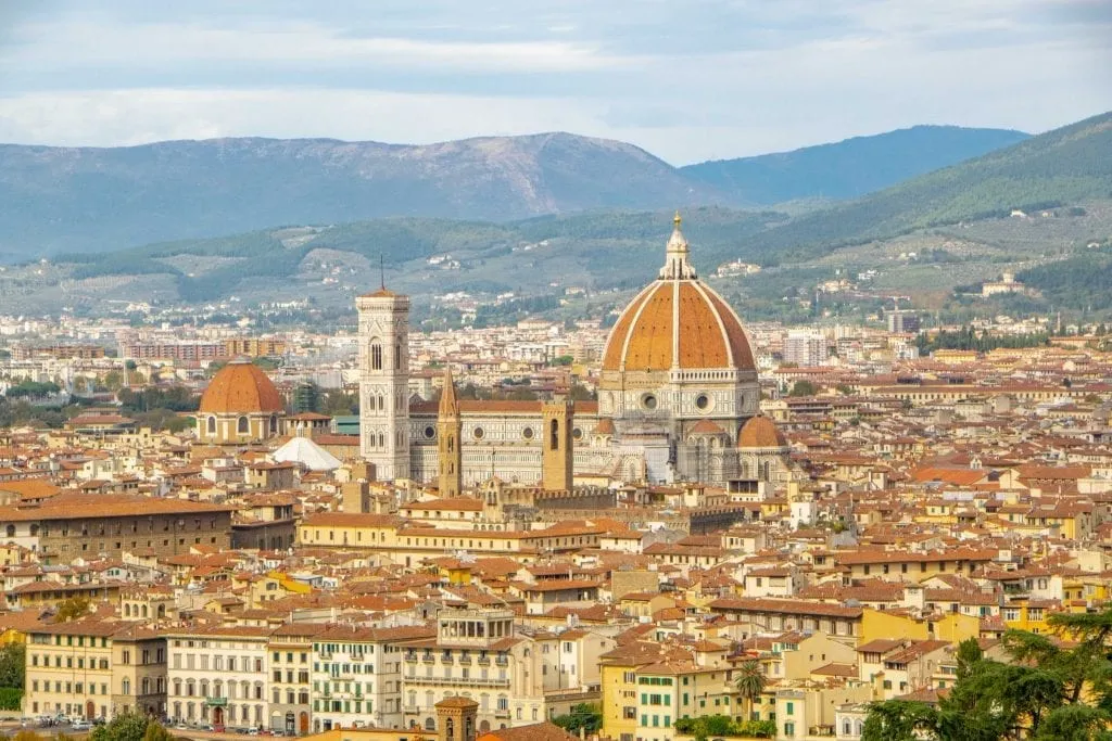 View of Florence from above with Duomo in the center--you can't go wrong adding Florence to your 2 week Europe itinerary