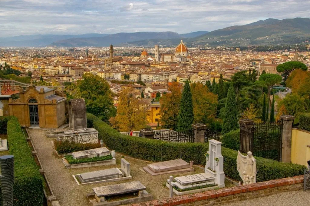 view of florence from san miniato al monte with cemetery in foreground