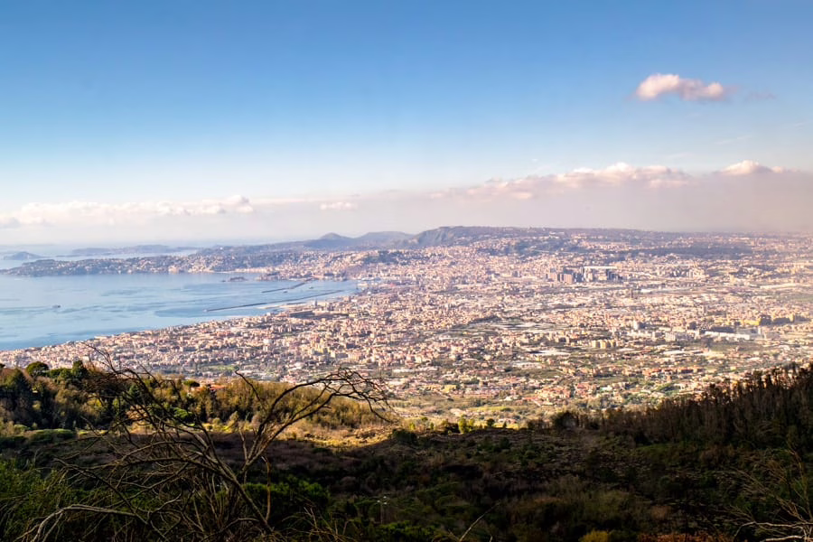 view of naples from near the crater of mount vesuvius, as seen during a visit pompeii and mount vesuvius in one day