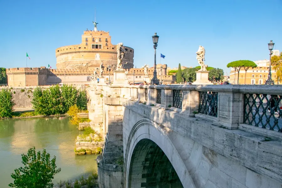 front facade of Castel Sant'Angelo as seen from across the bridge on a 4 days in rome itinerary