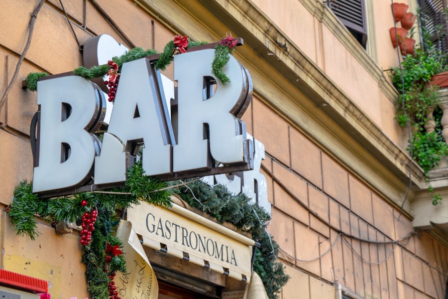 Bar sign with Christmas Decor: Rome in Winter