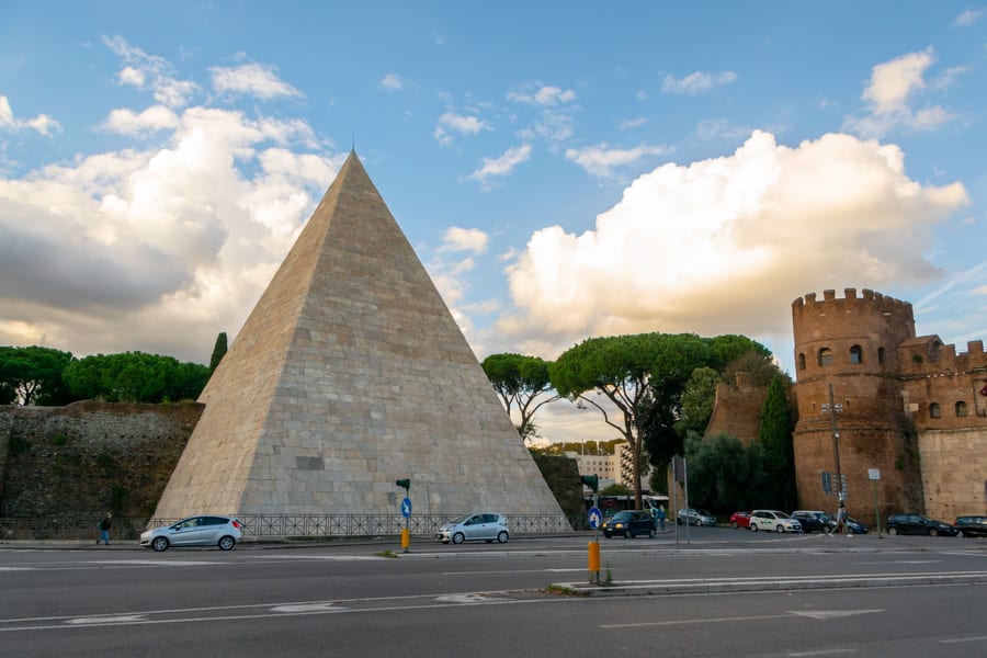 pyramid of caius cestius as seen from across the street in testaccio rome italy