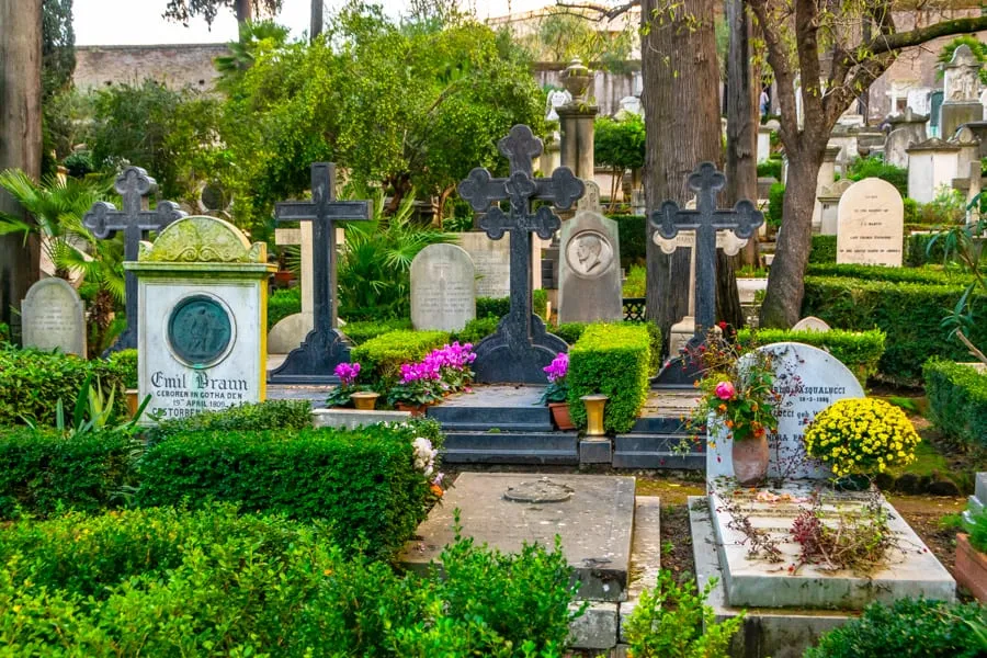 collection of gravestones in Non-Catholic Cemetery testaccio rome italy