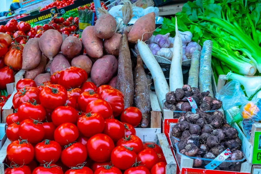 fruits and vegetables for sale at testaccio market rome itinerary 4 days