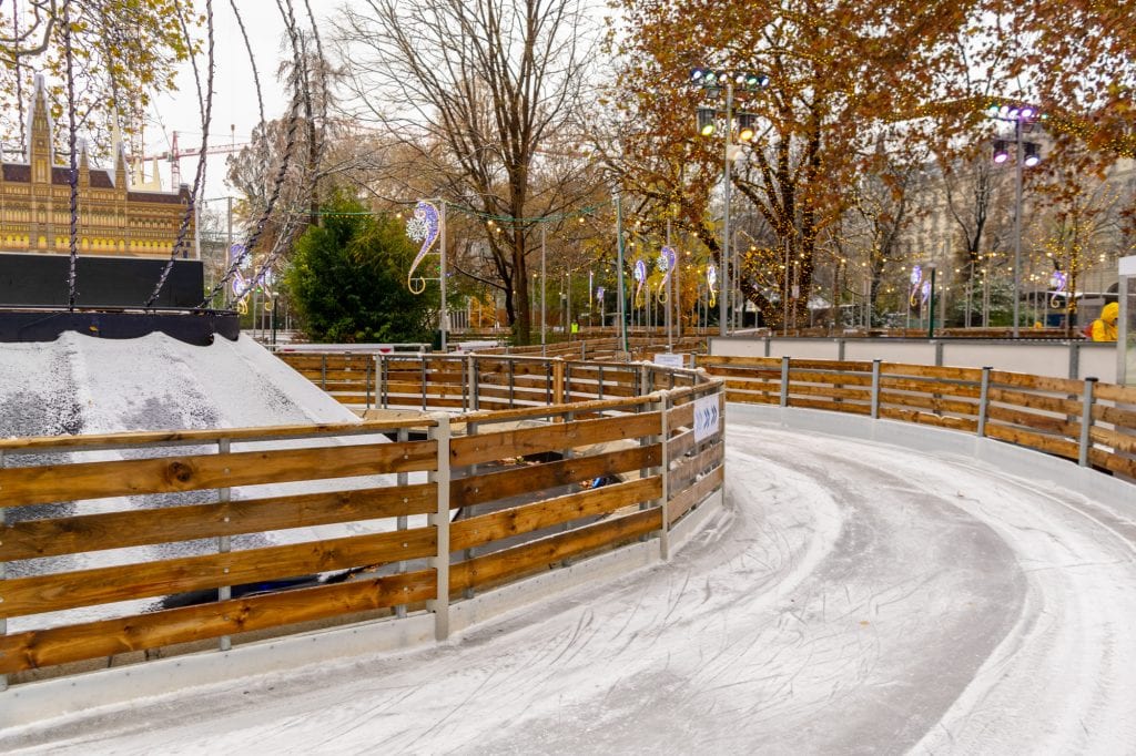Ice skating rink in Vienna Austria: consider what kind of activities you want to include when packing for winter in Europe!