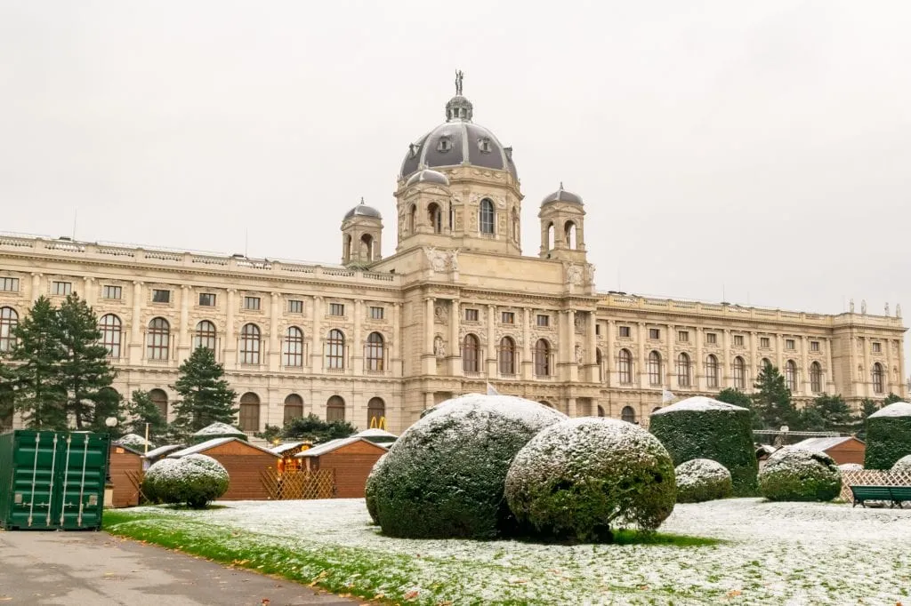 palace in vienna austria dusted with slight snow