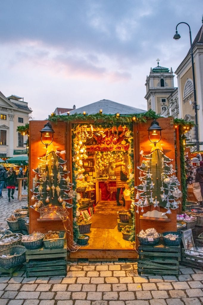 christmas market booth in vienna--when deciding whether to visit budapest or vienna, vienna wins in december