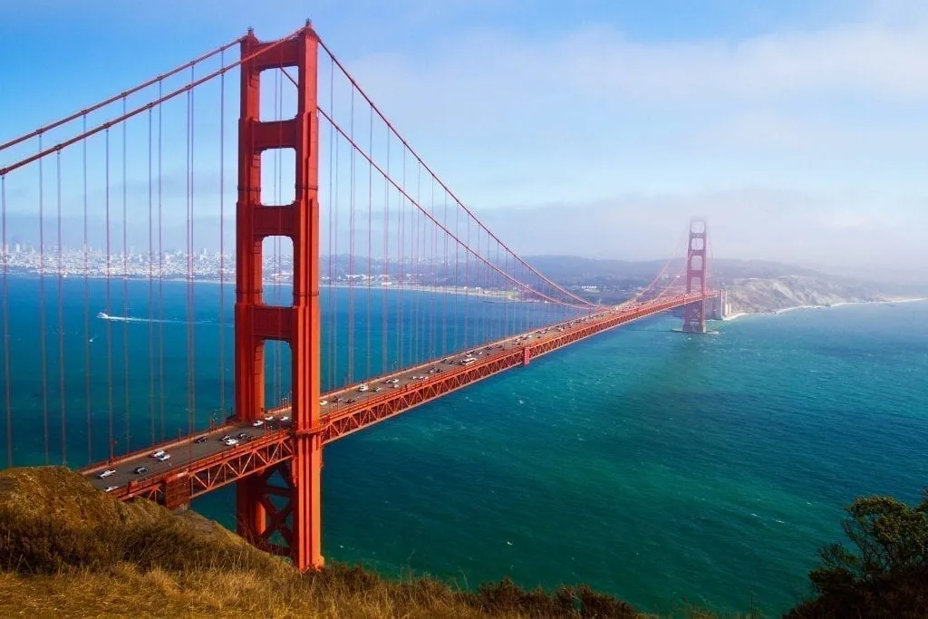 Golden Gate Bridge in San Francisco CA shot from above on a clear day