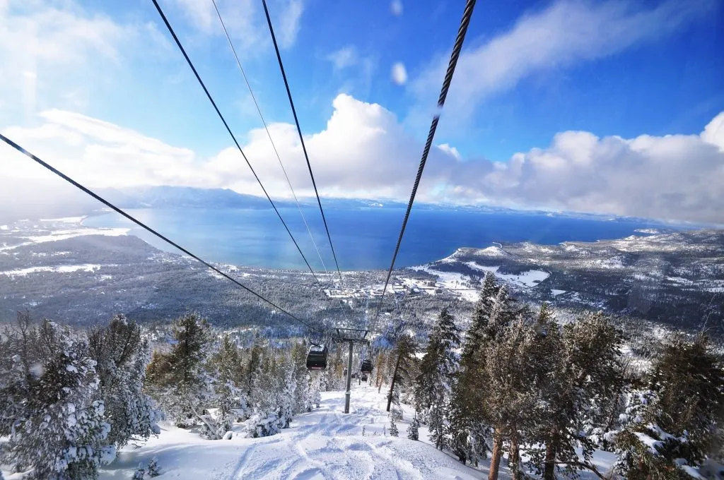 lake tahoe as seen from ski slope in winter, one of the most romantic places in usa