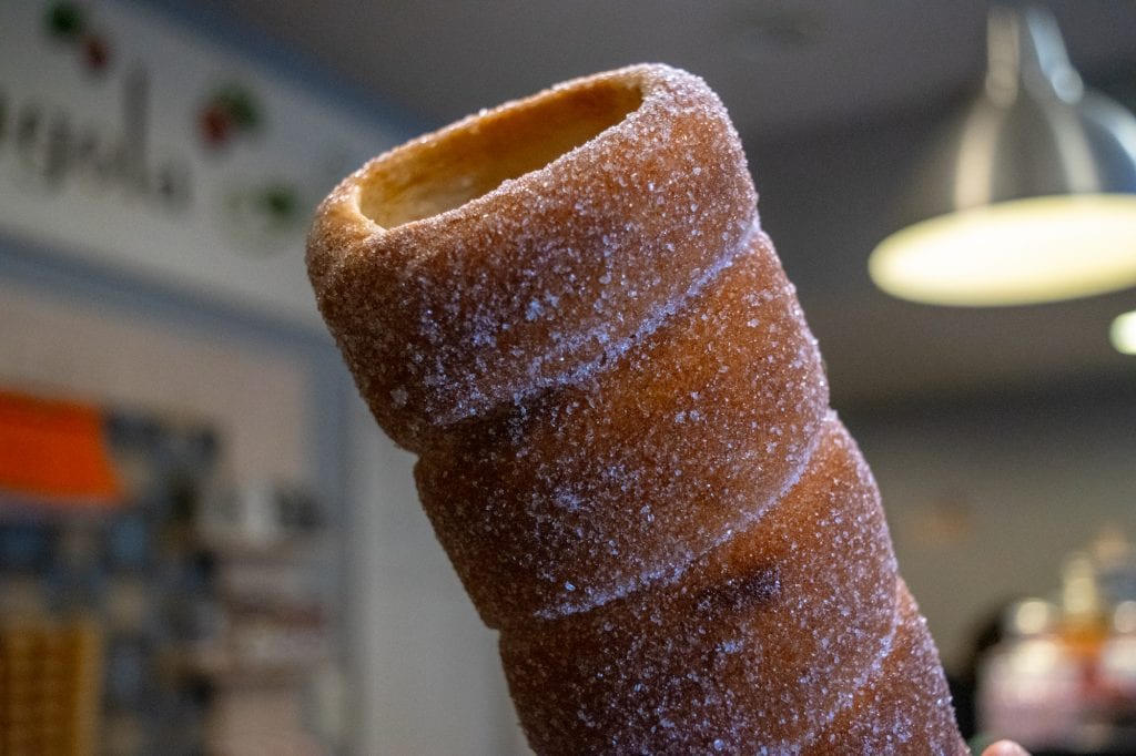 chimney cake in a bakey, one of the best things to eat in budapest hungary