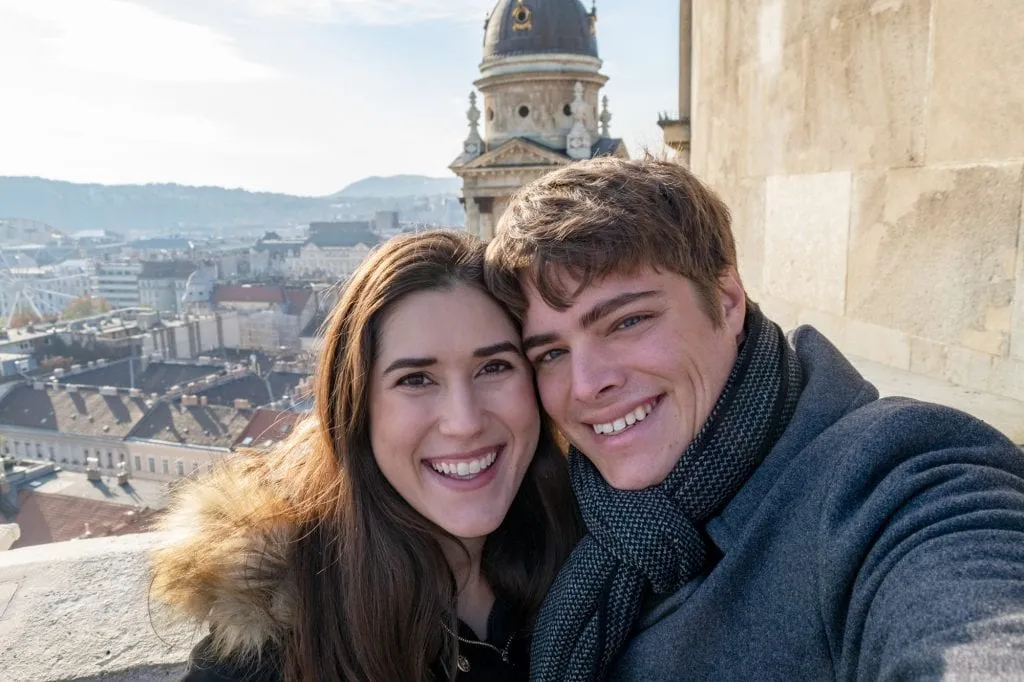 kate storm and jeremy storm on roof of St. Stephen's Basilica, Best Things to Do in Budapest