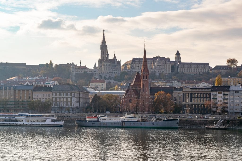 view of buda from the pest side of the river as seen when exploring the best things to do in budapest in november