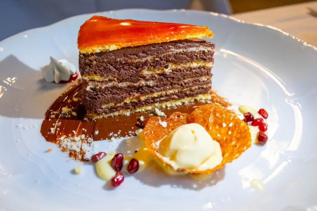 Dobos Torta as enjoyed on a budapest food tour in a coffee house