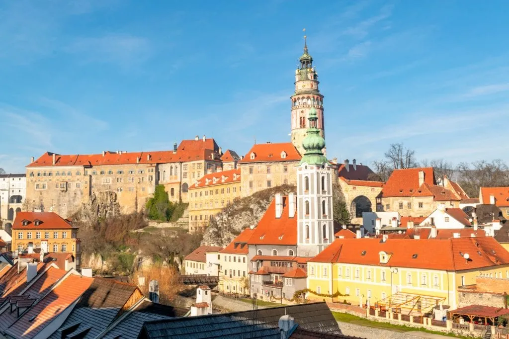View of Cesky Krumlov Castle from balcony near hotel ruze