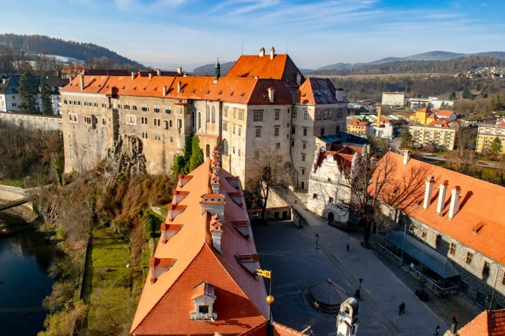 view of cesky krumlov castle from above