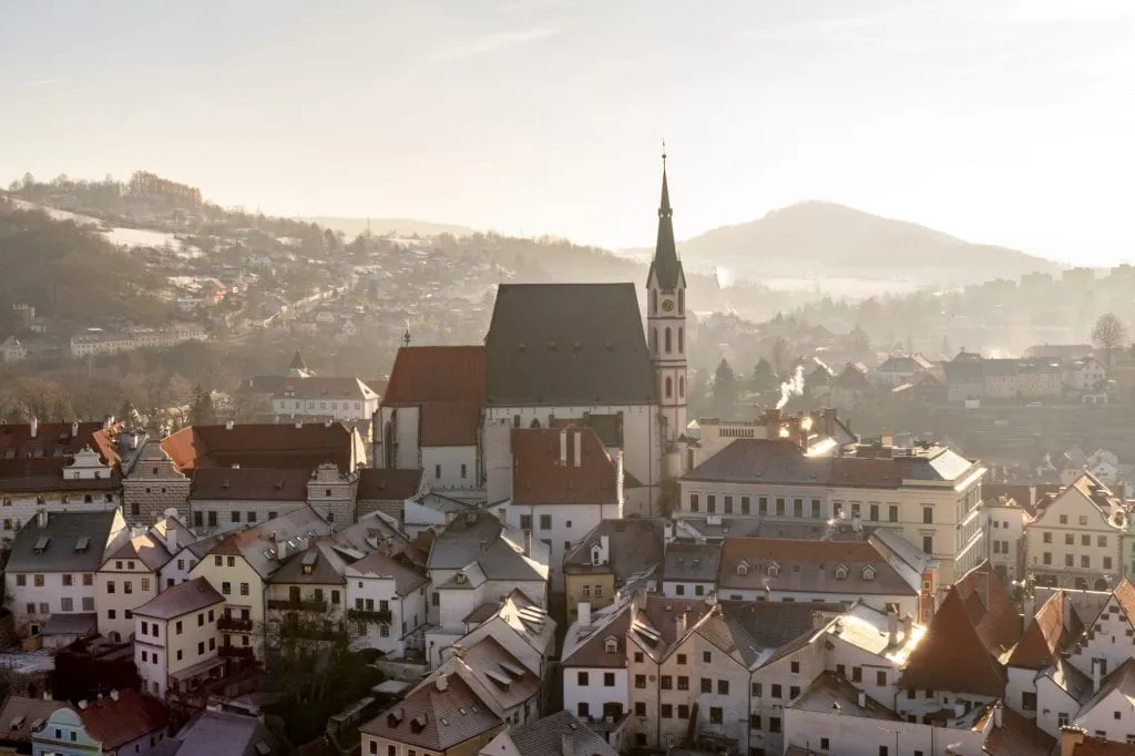 View of St. Vitus Church from cesky krumlov castle tower