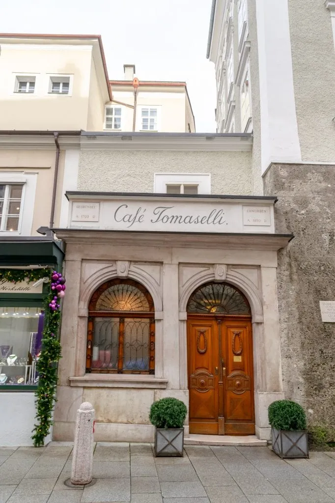 front facade of cafe tomaselli in salzburg austria