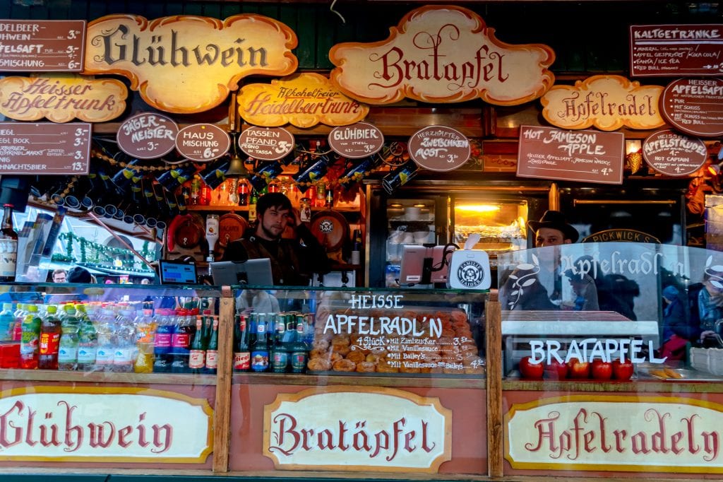 christmas market salzburg stall selling gluhwein and snacks