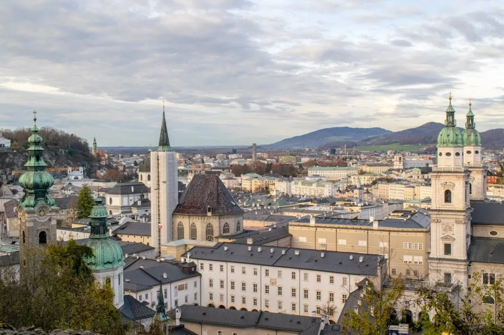 view of salzburg austria from above cloudy day