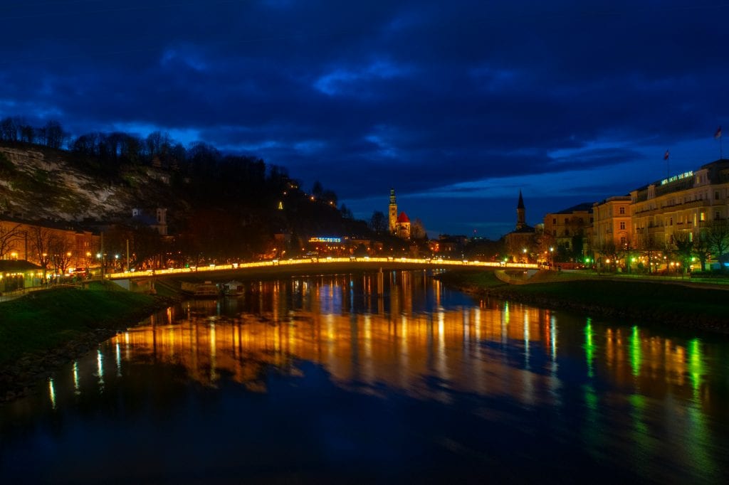 Salzburg in Winter: River at night