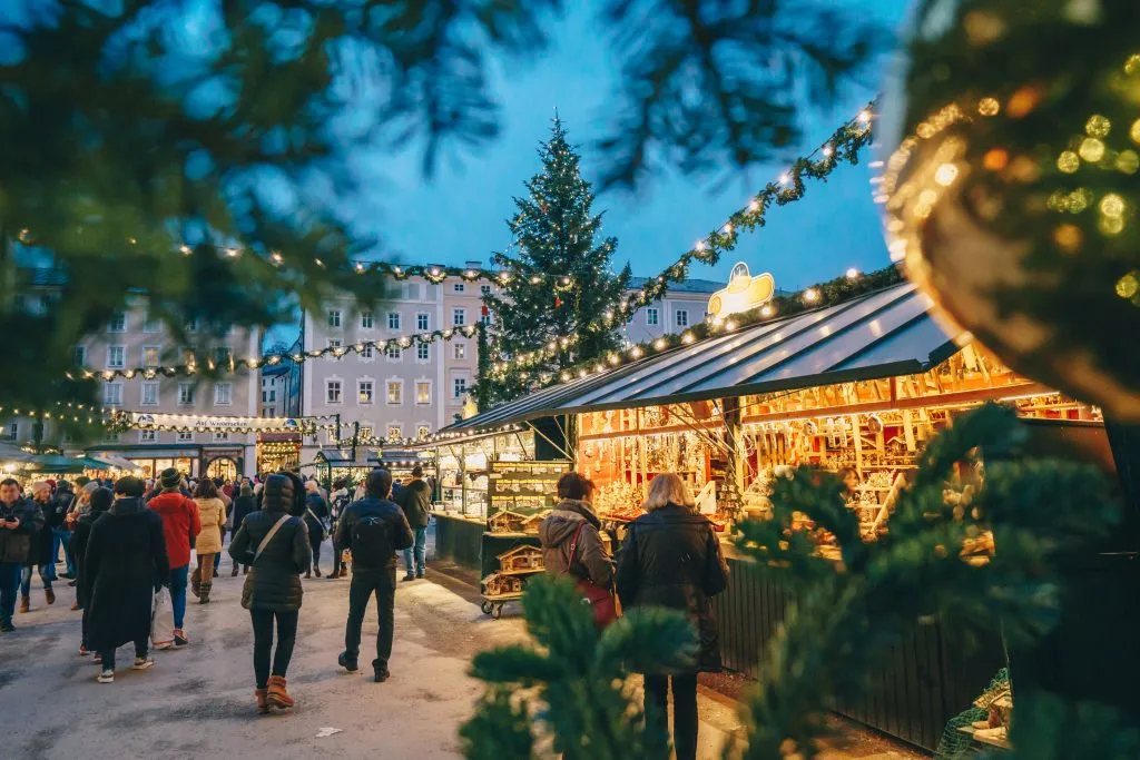 christmas in austria at night salzburg christmas market