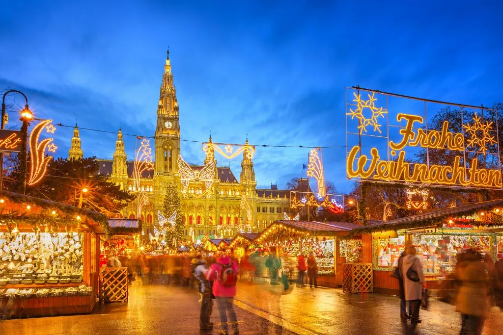 one of the best christmas markets in austria at night, blue hour in vienna austria