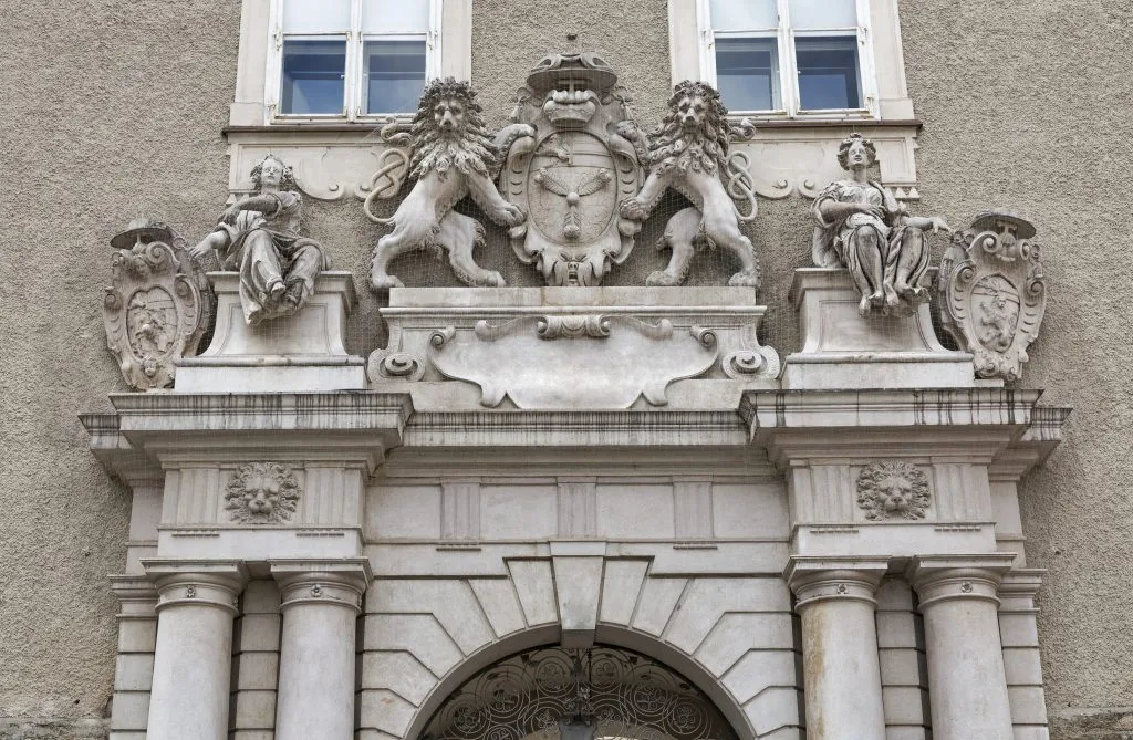 carvings over front doorway of salzburg domquartier