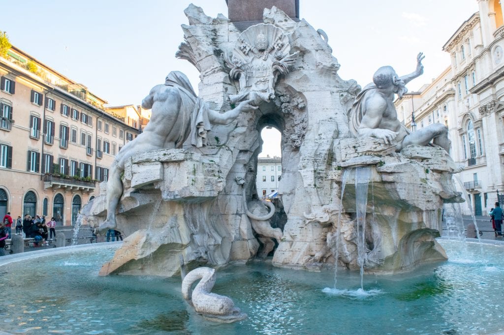 baroque fountain in piazza navona, one of the best piazzas in rome italy