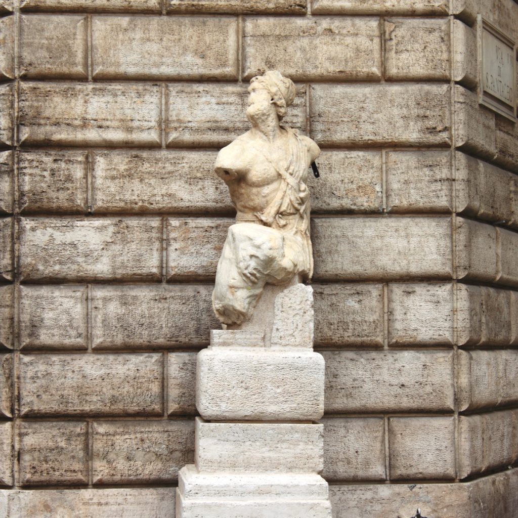 talking statue in piazza di pasquino, one of the best rome piazzas