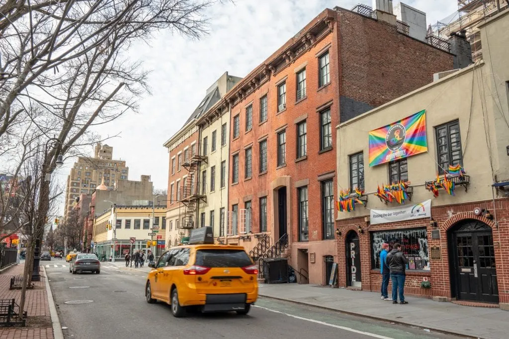 New York in 4 Days: Exterior of Stonewall Inn with a Taxi