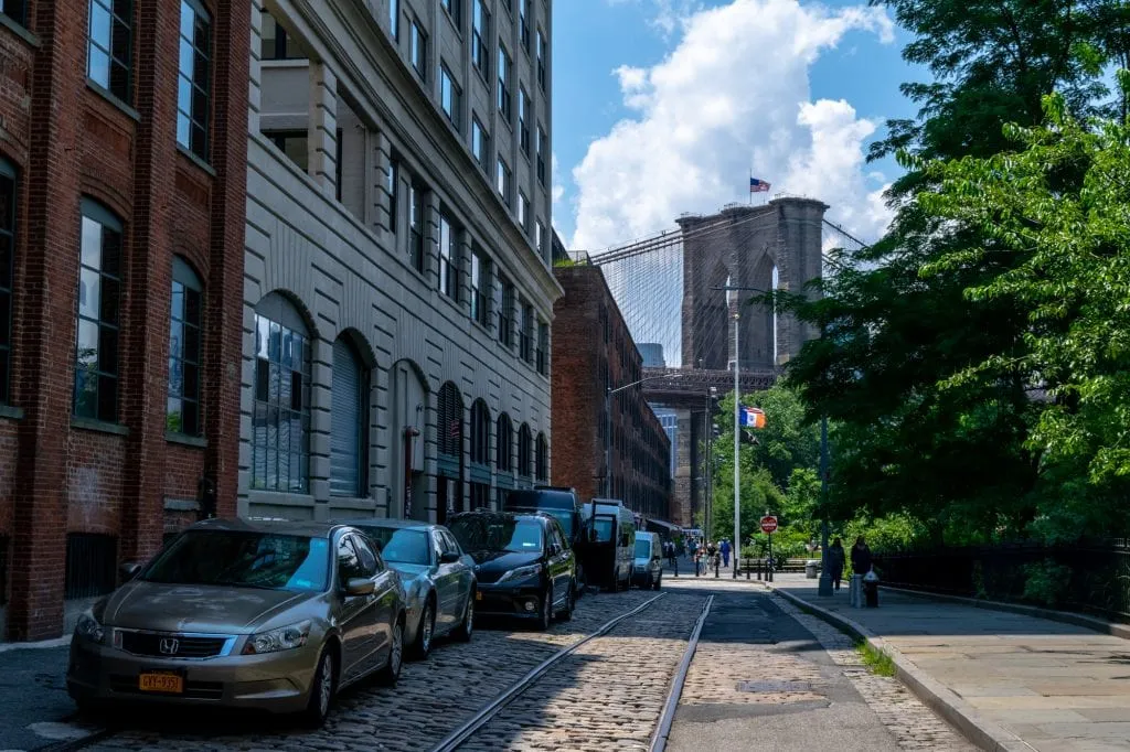 4 Days in New York Itinerary: Shot of Dumbo with Brooklyn Bridge in Background