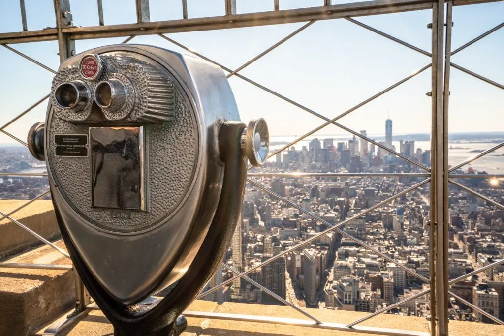 View of binoculars at Empire State Building Observation Deck in NYC