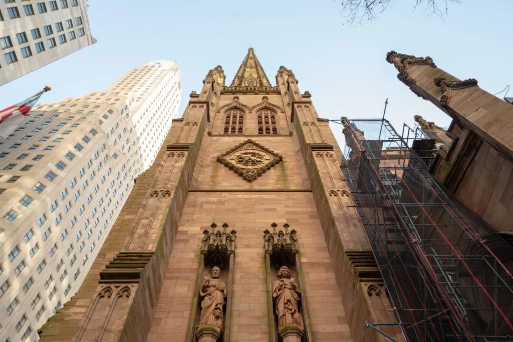 4 Days in New York Itinerary: Exterior of Trinity Church looking up