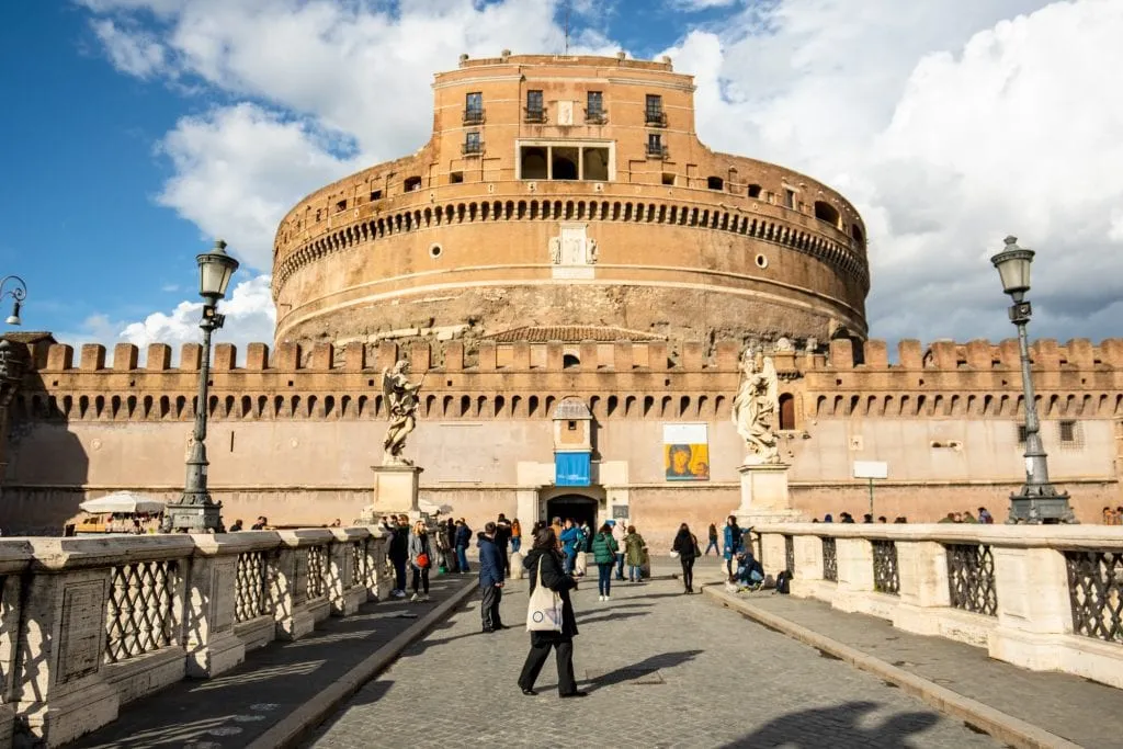 Castel Sant'Angelo seen from Angel Bridge in February, Rome in Winter