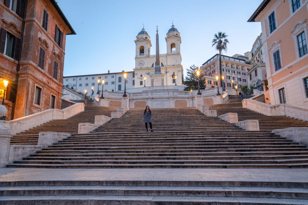 2 Day Rome Itinerary: Girl on the Spanish Steps at Dawn