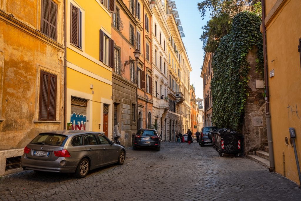 Quiet street in Monti with ivy and cars: Most Instagrammable Places in Rome