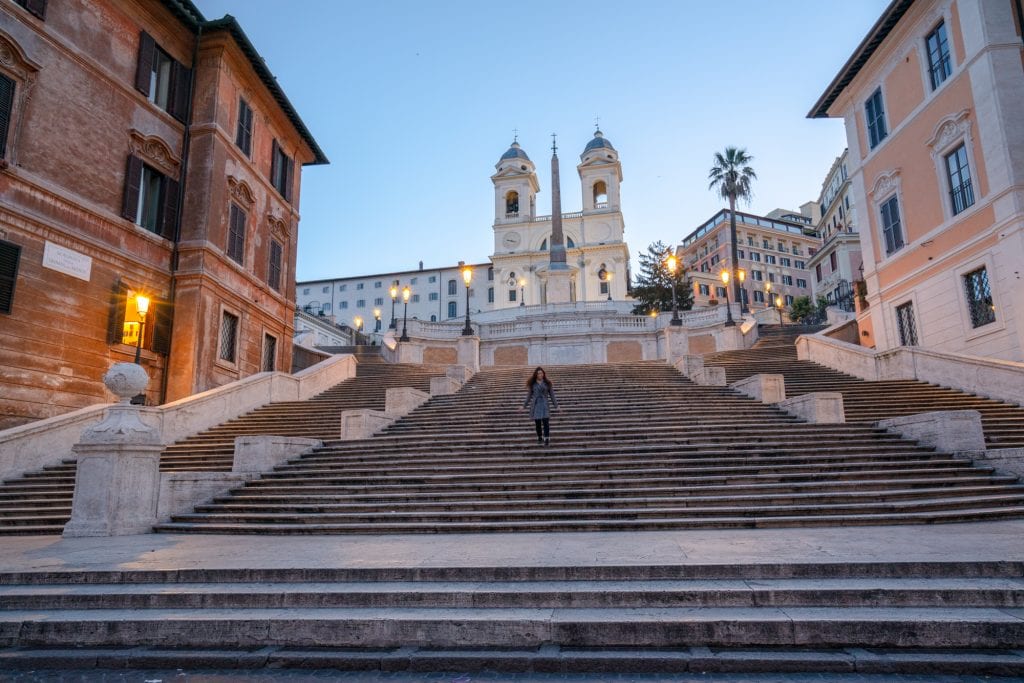 Girl on Spanish Steps at Dawn: What to Do in Rome at Night