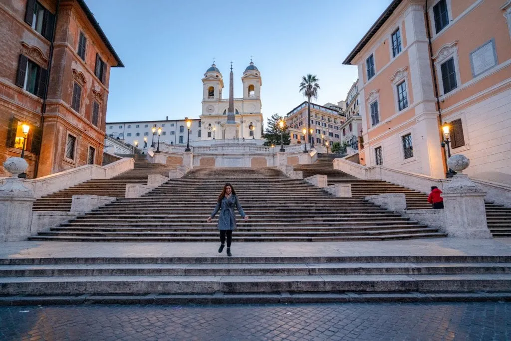 kate storm on the spanish steps at dawn, during a 4 day rome itinerary