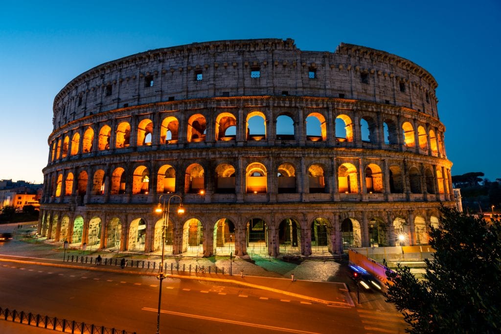 Colosseum as seen from wall at Blue Hour -- What to Do in Rome at Night