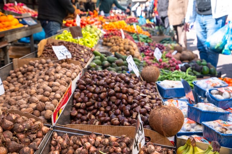 Stalls at Athens fruit market, seen on Athens food tour, 2 days in Athens itinerary