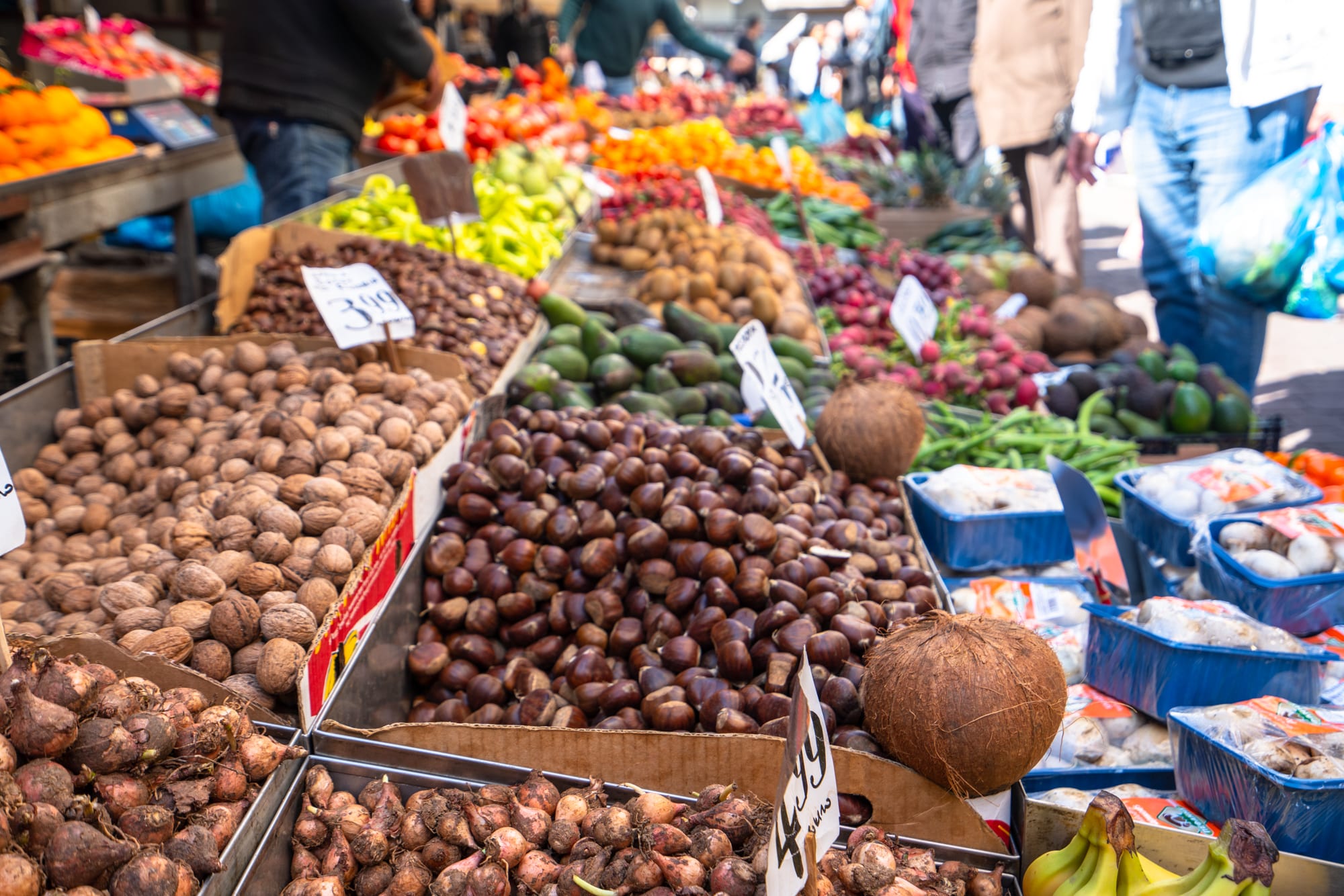 Stalls at Athens fruit market, seen on Athens food tour, 2 days in Athens itinerary