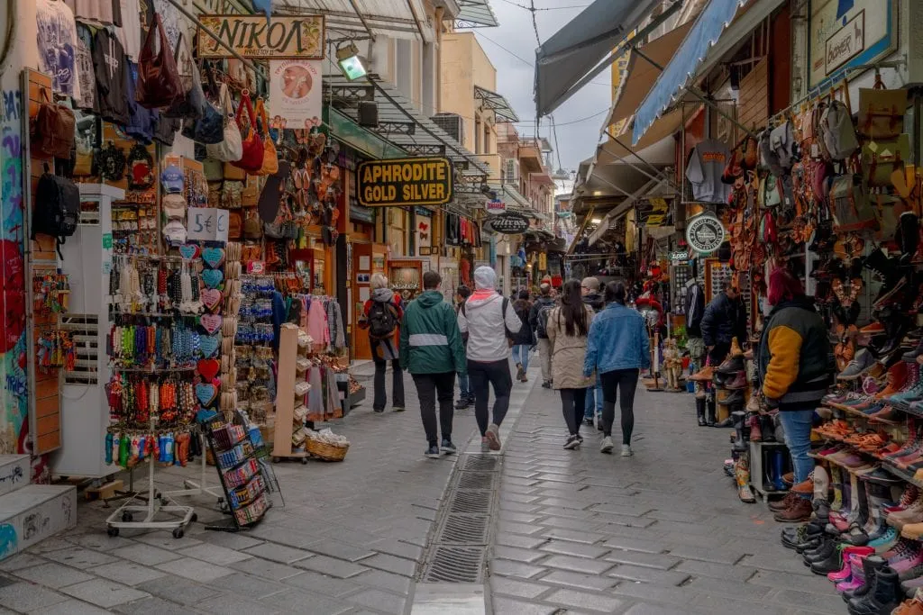 Busy Market Street in Athens, 2 day Athens itinerary