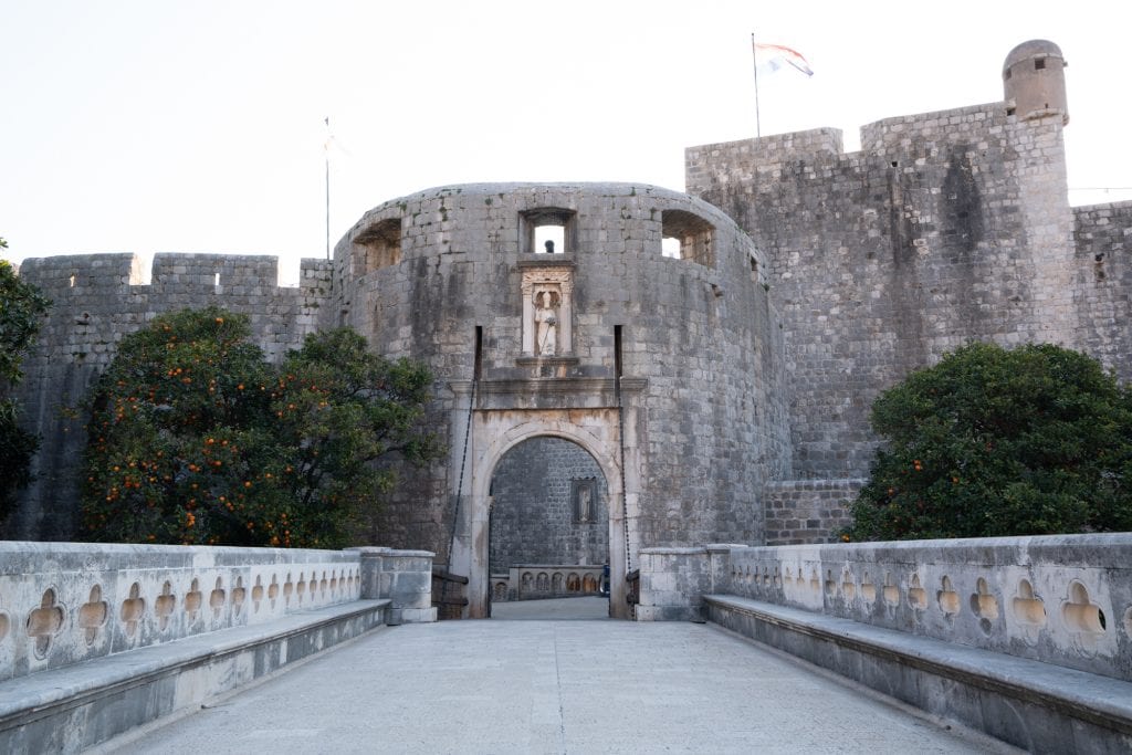 pile gate and bridge early in the morning in dubrovnik