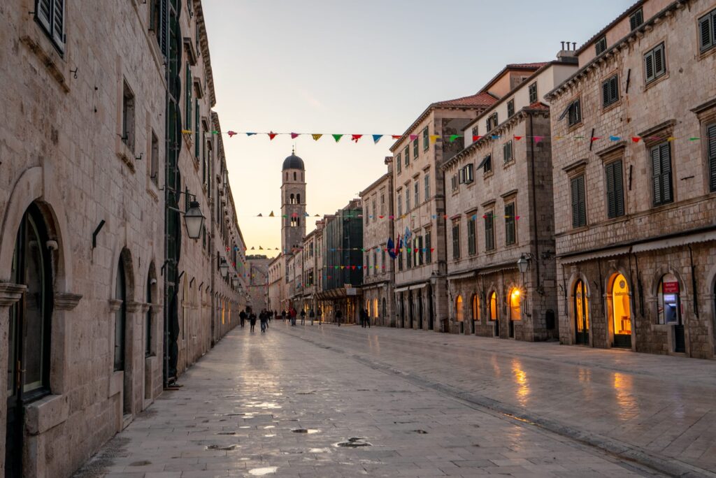 dubrovnik stradun at dawn during winter in dubrovnik