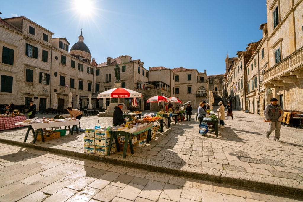 Local Market in Town Square selling fruits and vegetables dubrovnik croatia