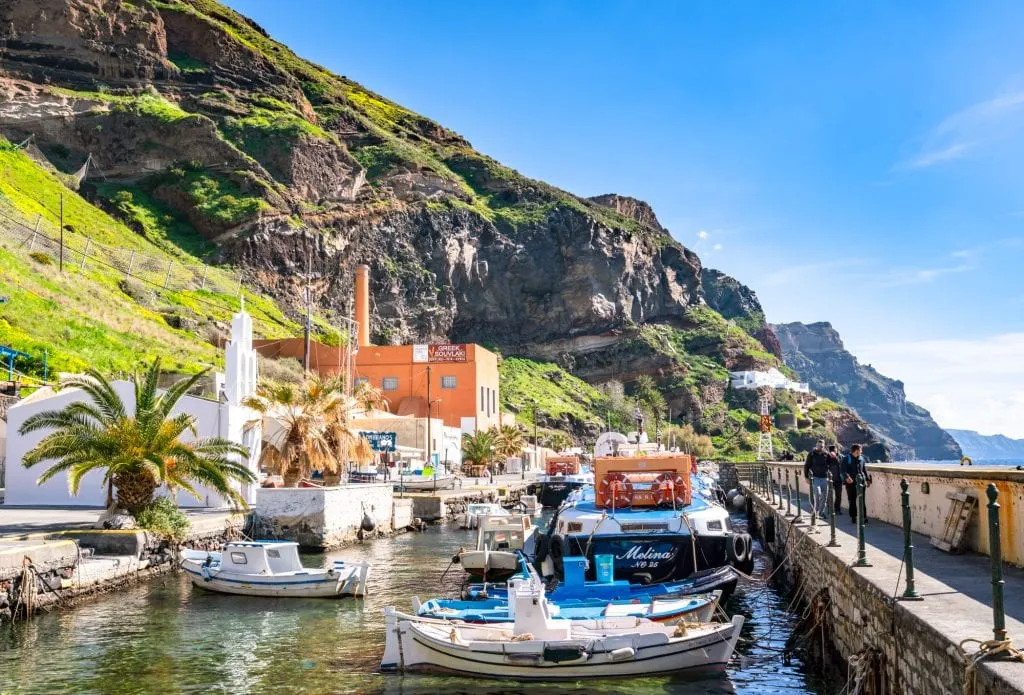 Boats in Harbor in Fira's Old Port, Honeymoon in Santorini