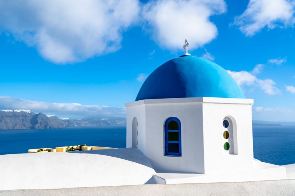 Blue dome on Santorini, Honeymoon in Santorini